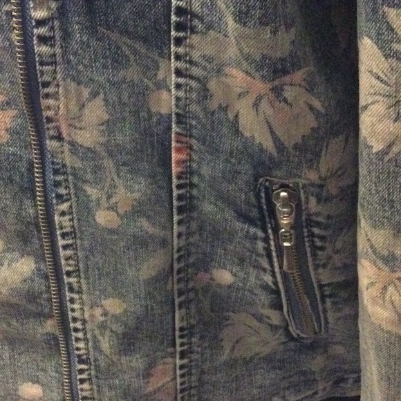 Wash Lab Floral Print Denim Moto Jacket - Picture 3 of 4